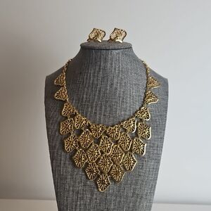 Elegant Gold Statement Necklace and Earring Set